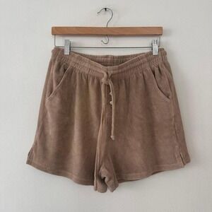 NWT Donni. Terry elastic waist drawstring shorts natural color size Large